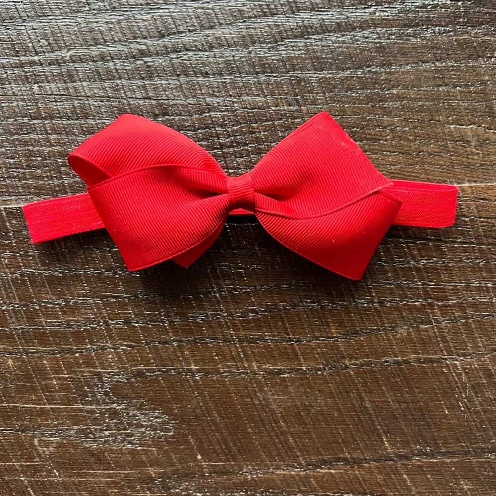 Grosgrain ribbon hair bow with elastic holiday red baby girl
